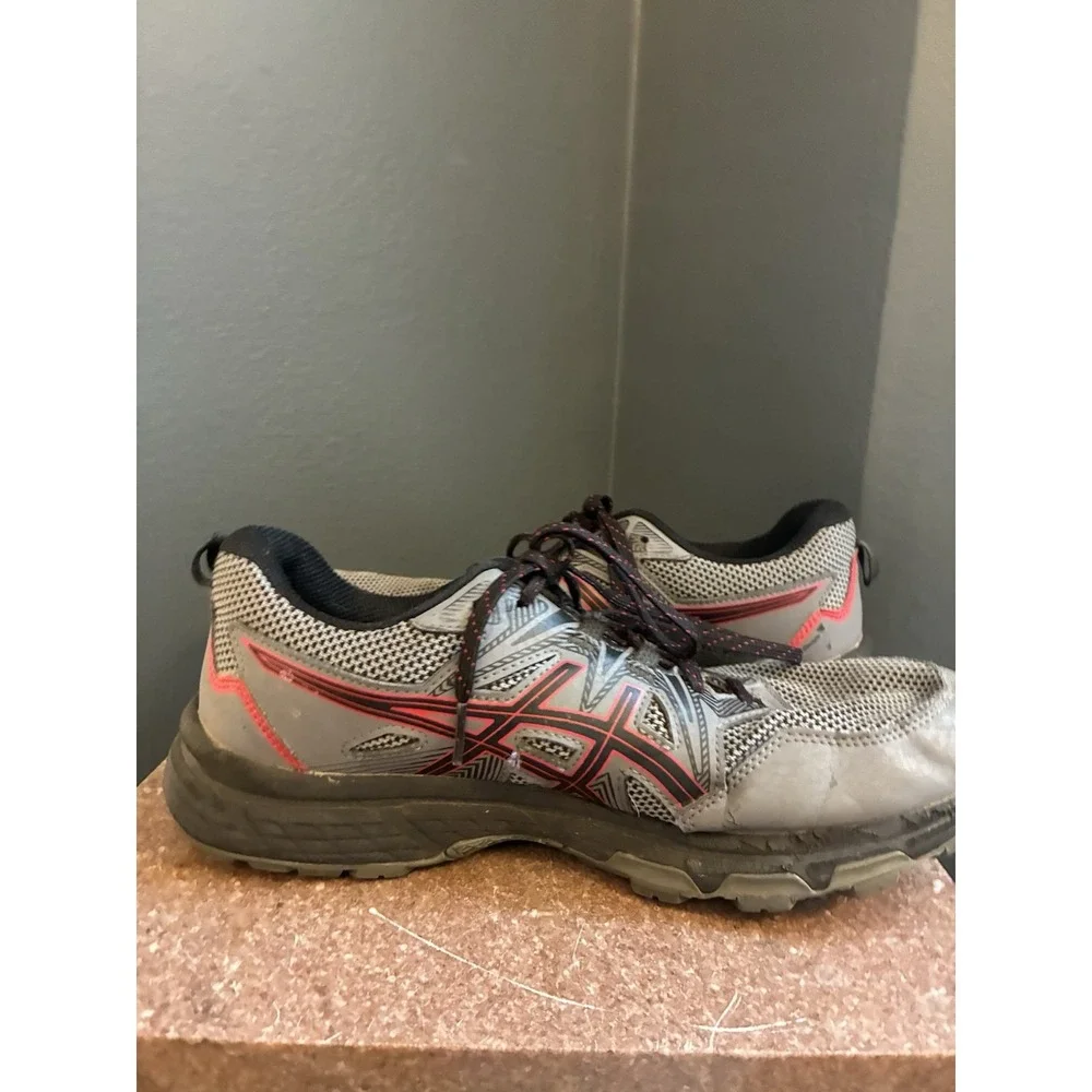 ASICS GEL-Venture 8 Trail Running Shoes Men's Size 9 Gray Black Red